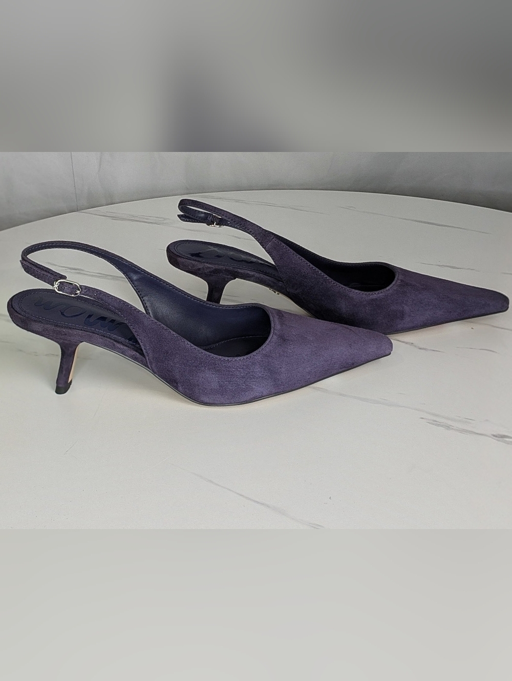 Sam Edelman Purple Suede Slingback Heels Size 8 Pointed Toe Kitten Heel NWOT